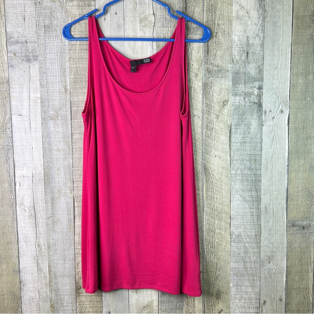 Eileen Fisher 100% Silk Size Medium Scoop Neck Extra Long Tank Top In Hot Pink